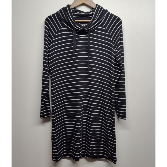 Lou & Grey Shirt Dress Women Size S Black White Stripes Long Sleeve Fall Casual - Picture 1 of 7